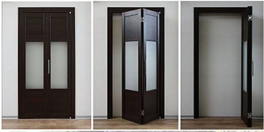 Шпонированные двери гармошка с матовыми стеклянными вставками Лесосибирск