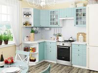 Небольшая угловая кухня в голубом и белом цвете Лесосибирск